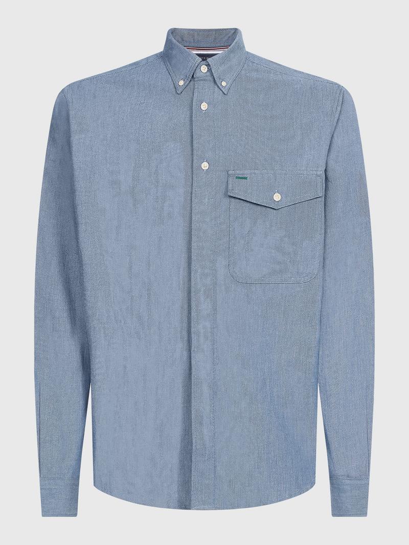 Férfi Tommy Hilfiger Relaxed fit denim overshirt Ingek Sötétkék | HU 1060LIS